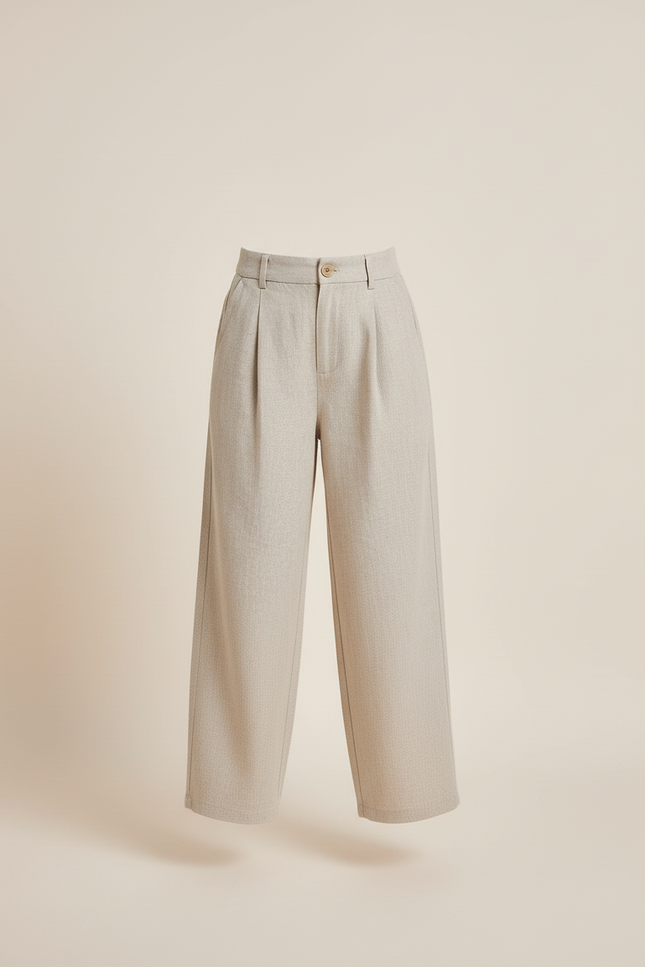 Pantalon Baggy Beige Plissé Ample Décontracté Enfant - Toile - vue 3
