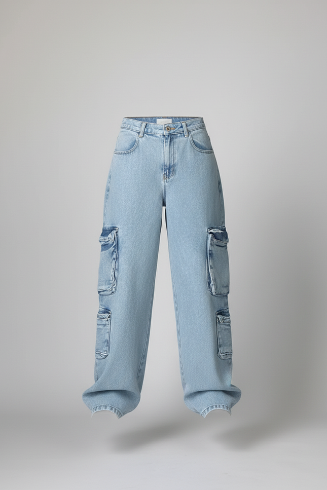 Pantalon Baggy Jean Bleu Cargo Ample Décontracté - vue 3