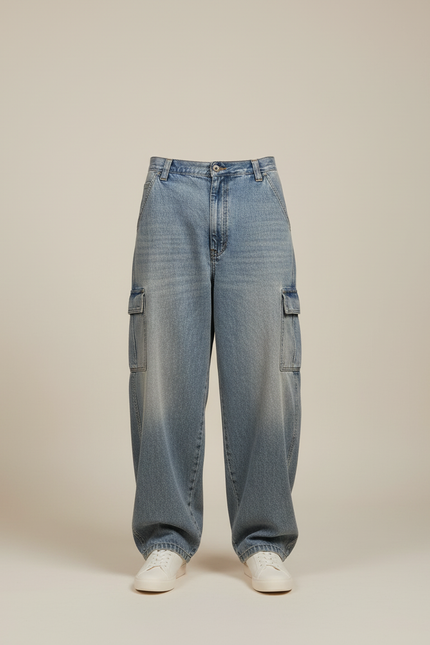 Pantalon Cargo Baggy Garcon - Bleu Jean - vue 3