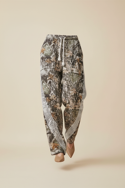Pantalon Baggy Camouflage Ample Cordon Streetwear Femme - Imprimé Molleton - vue 3