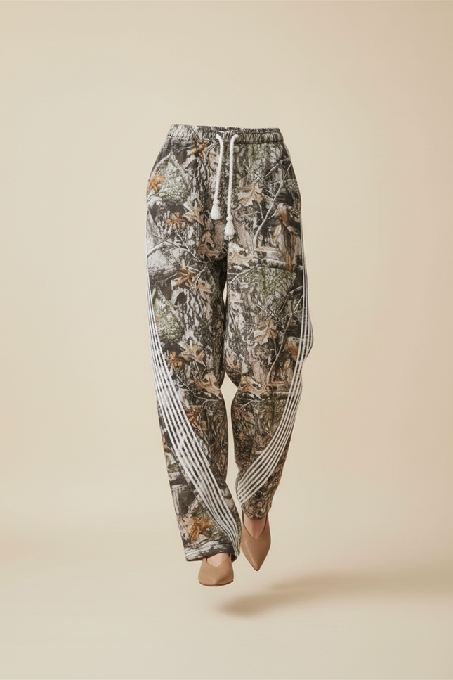 Pantalon Baggy Camouflage Ample Cordon Streetwear Femme - Imprimé Molleton - vue 3