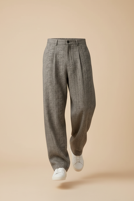Pantalon Baggy Gris Chiné Ample Décontracté Plissé Homme - Maille - vue 3