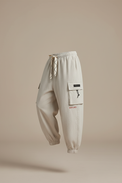 Pantalon Baggy Garçon Beige Cargo Coton - Lin - vue 3