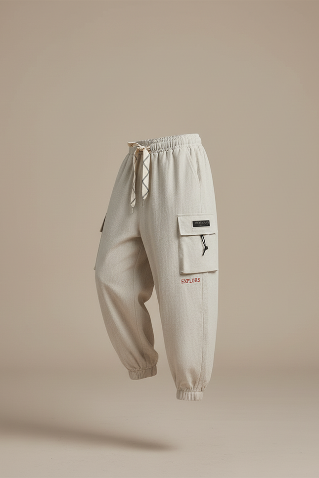 Pantalon Baggy Garçon Beige Cargo Coton - Lin - vue 3