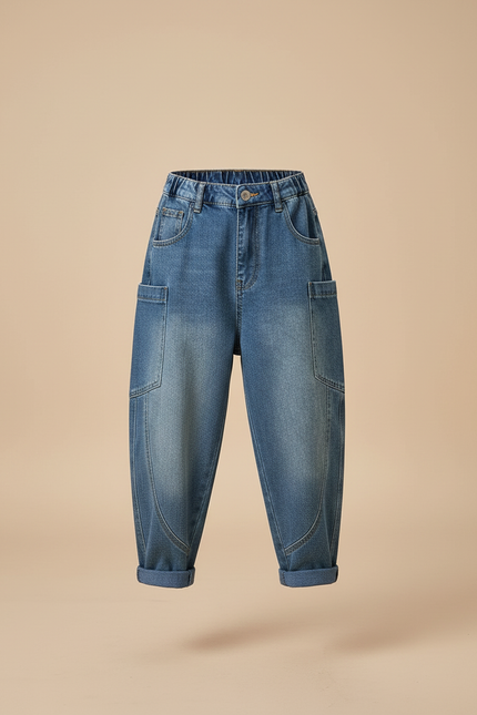 Pantalon Baggy Bleu Jean Ample Enfant Poches - vue 3