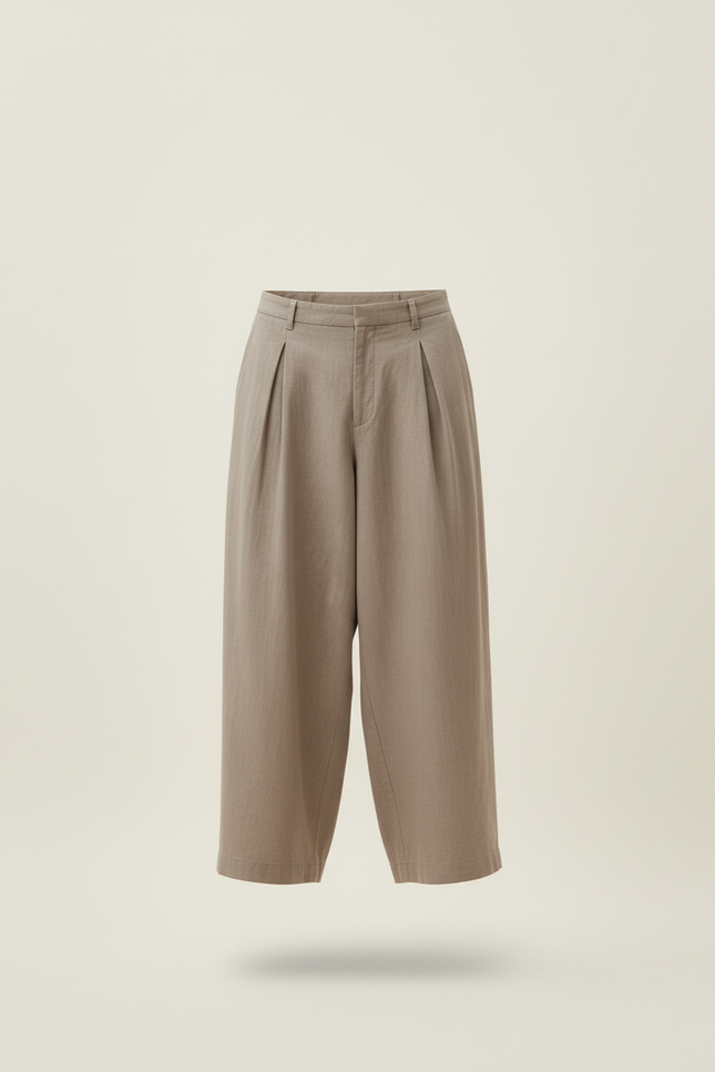 Pantalon Baggy Beige Plissé Ample Lin Homme - vue 3