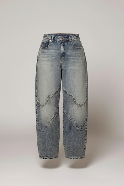 Pantalon Baggy Jean Large Patchwork Bleu Décontracté - vue 3