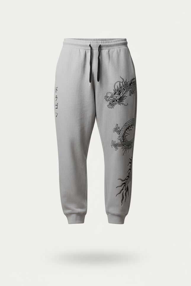 Pantalon Baggy Gris Dragon Japonais Décontracté Homme - Molleton - vue 3