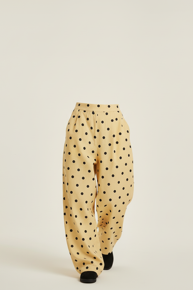 Pantalon Baggy Jaune Pois Ample Fluide Décontracté Femme - Viscose - vue 3