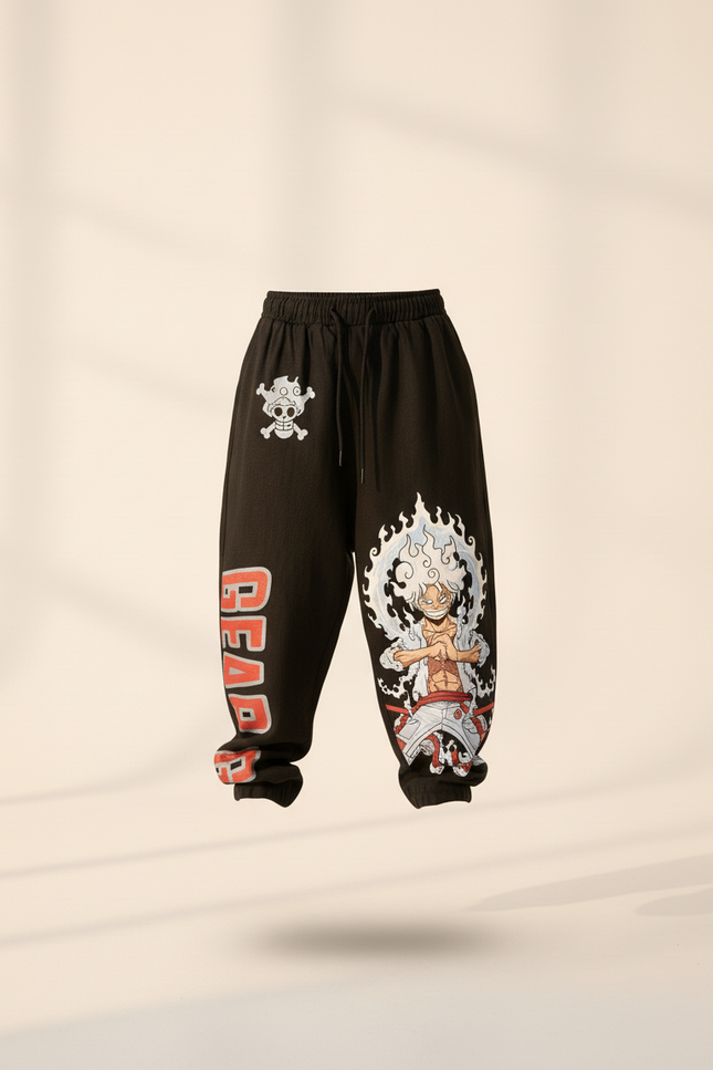 Pantalon Baggy Noir Ample Coton Imprimé Anime Garçon - Molleton - vue 3