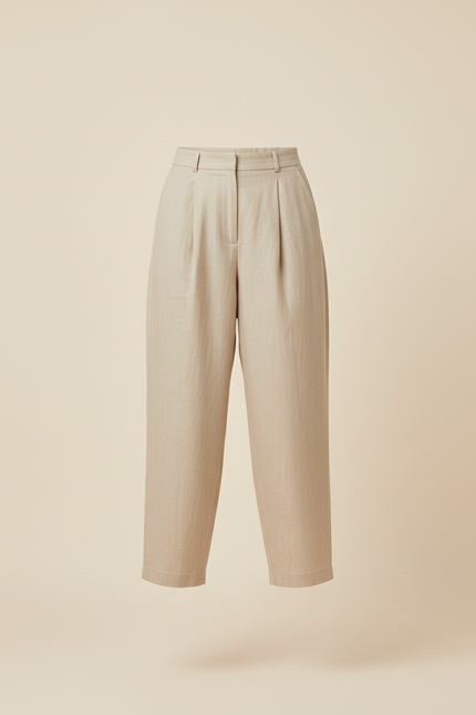 Pantalon Baggy Beige Lin Plissé Taille Haute Ample - vue 3