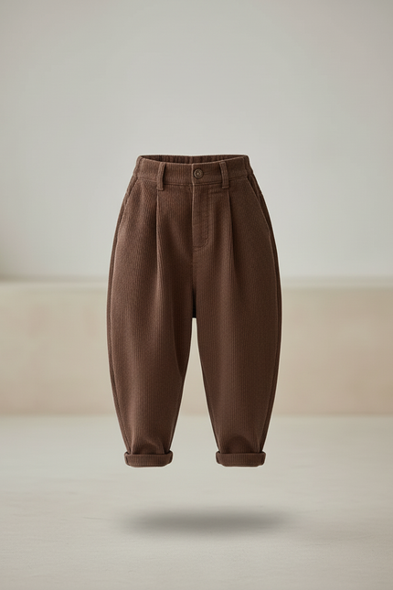 Pantalon Baggy Marron Côtelé Plissé Décontracté Enfant - Cordé - vue 3