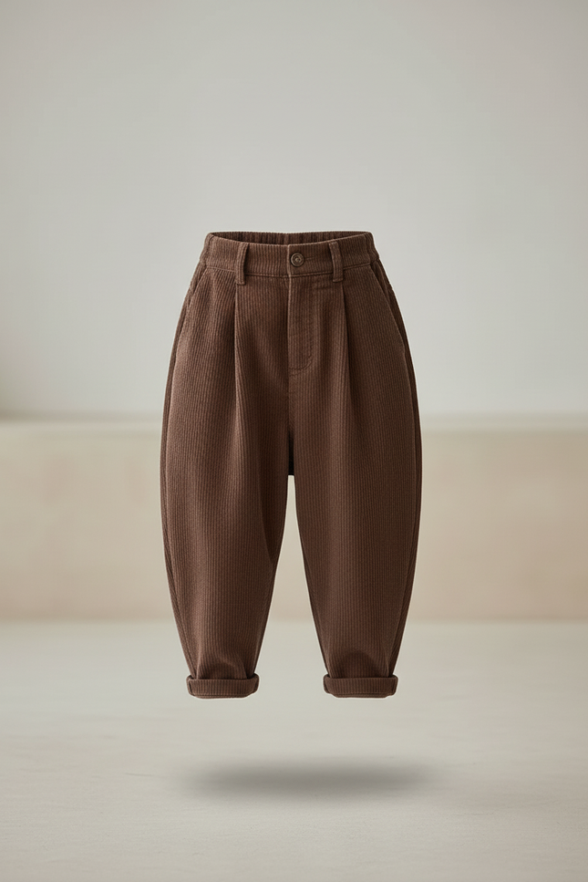 Pantalon Baggy Marron Côtelé Plissé Décontracté Enfant - Cordé - vue 3