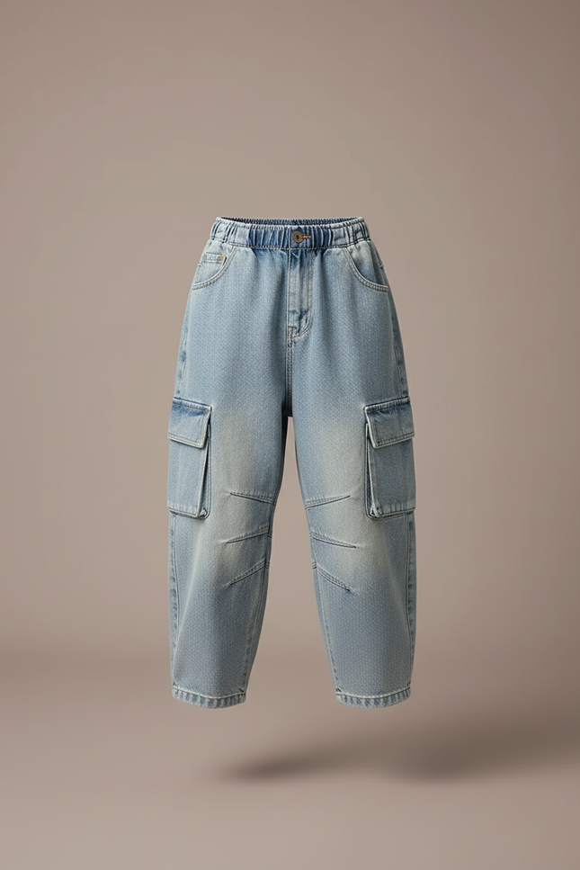 Pantalon Baggy Jean Clair Cargo Ample Enfant - Bleu - vue 3