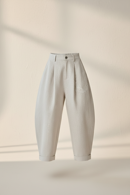 Pantalon Baggy Beige Lin Ample Brodé Enfant - vue 3