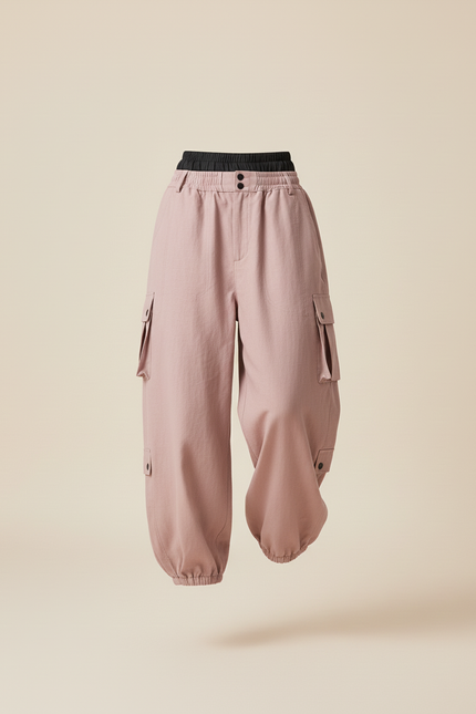 Pantalon Baggy Rose Cargo Ample Cordon Sport - Toile - vue 3
