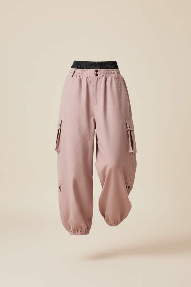 Pantalon Baggy Rose Cargo Ample Cordon Sport - Toile - vue 3