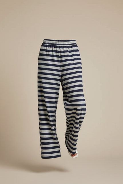 Pantalon Baggy Rayé Bleu Gris Ample Décontracté - Multicolore Molleton - vue 3