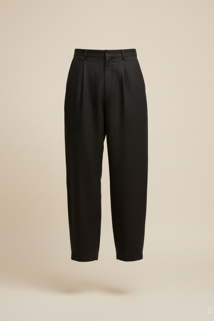 Pantalon Baggy Noir Plissé Ample Décontracté Homme - Lin - vue 3