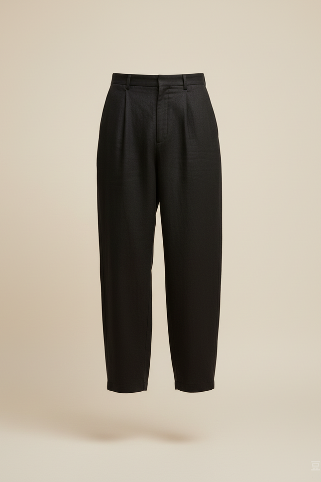 Pantalon Baggy Noir Plissé Ample Décontracté Homme - Lin - vue 3