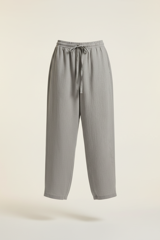 Pantalon Baggy Gris Fluide Décontracté Cordon Femme - Lin - vue 3