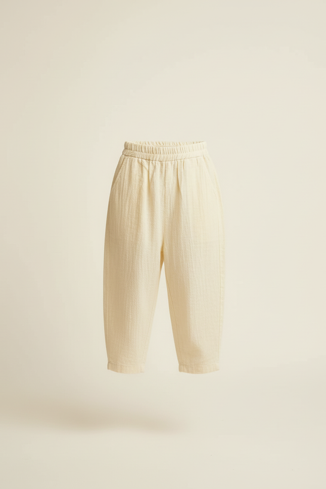 Pantalon Baggy Écru Ample Coton Enfant Léger - Beige - vue 3
