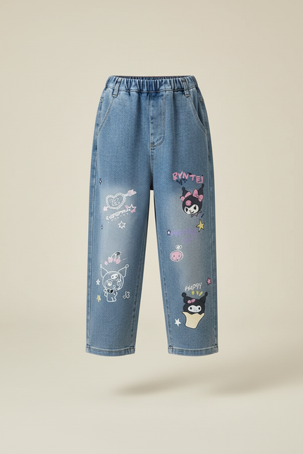 Pantalon Baggy Denim Imprimé Kuromi Large Décontracté - Bleu Jean - vue 3