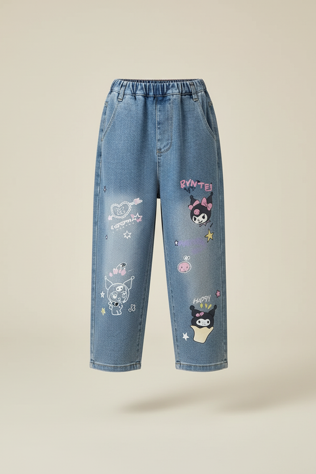 Pantalon Baggy Denim Imprimé Kuromi Large Décontracté - Bleu Jean - vue 3