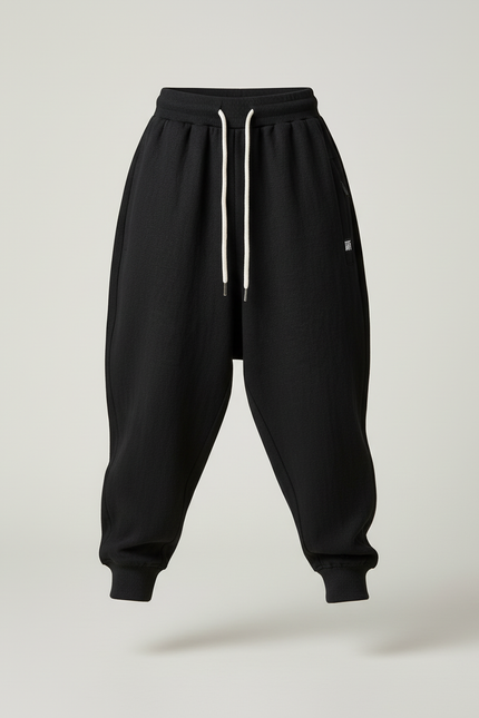 Pantalon Baggy Noir Ample Confortable Cordon Garçon - Molleton - vue 3