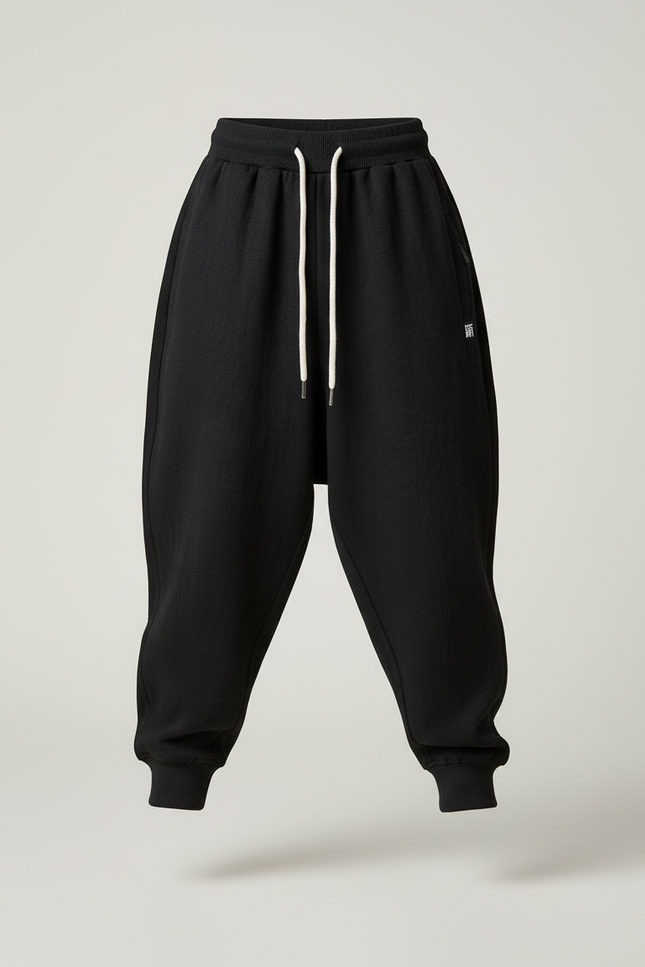 Pantalon Baggy Noir Ample Confortable Cordon Garçon - Molleton - vue 3