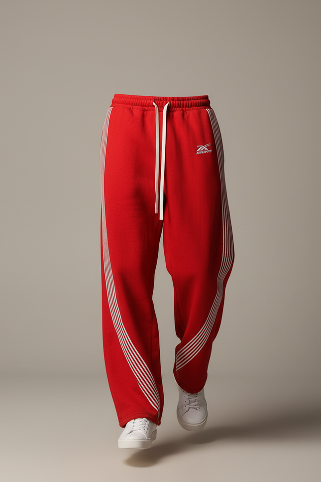 Pantalon Baggy Rouge Rayures Blanches Cordon Ample - Molleton - vue 3