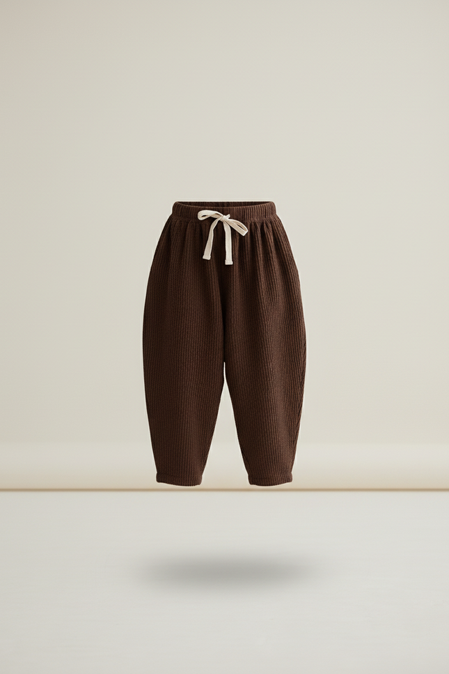 Pantalon Baggy Marron Velours Côtelé Ample Cordon Hiver - Cordé - vue 3