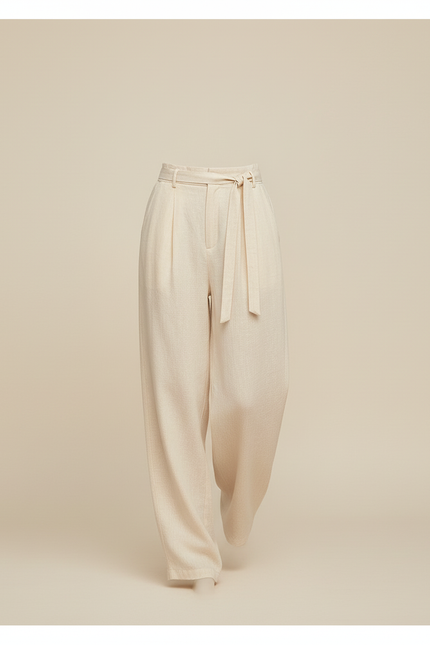Pantalon Baggy Beige Lin Fluide Plissé Femme - vue 3