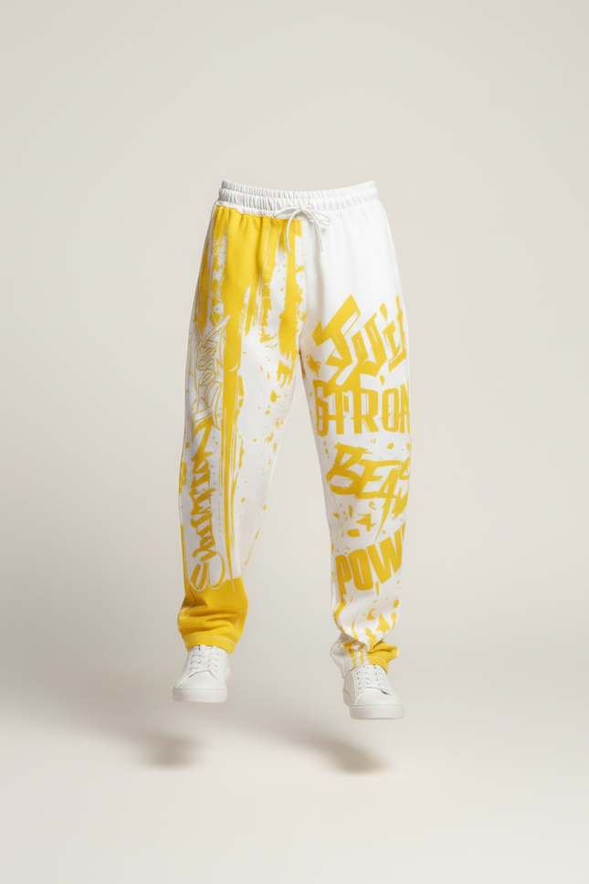 Pantalon Baggy Blanc Jaune Imprimé Décontracté Garçon - Molleton - vue 3