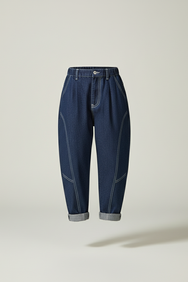 Pantalon Baggy Denim Bleu Ample Enfant Surpiqué - Jean - vue 3