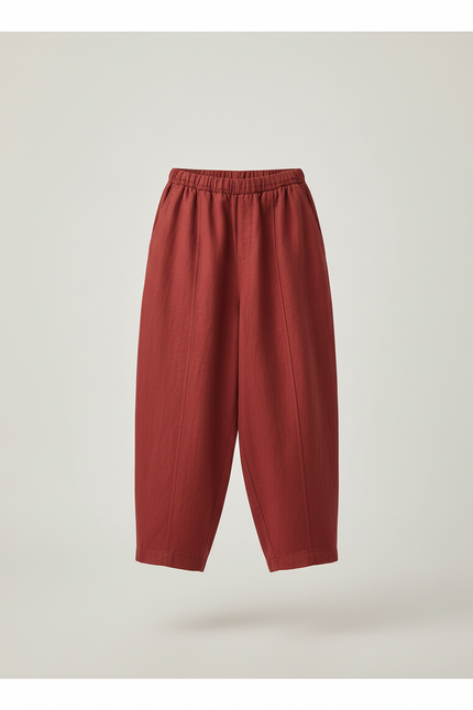 Pantalon Baggy Rouge Brique Ample Lin Enfant Confortable - Bordeaux - vue 3