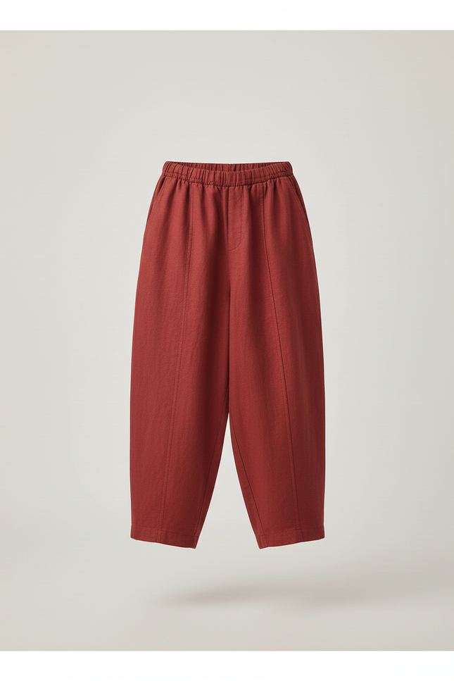 Pantalon Baggy Rouge Brique Ample Lin Enfant Confortable - Bordeaux - vue 3