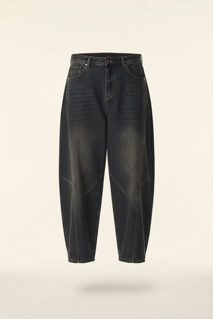 Pantalon Baggy Jean Délavé Ample Unisexe Streetwear - Gris - vue 3