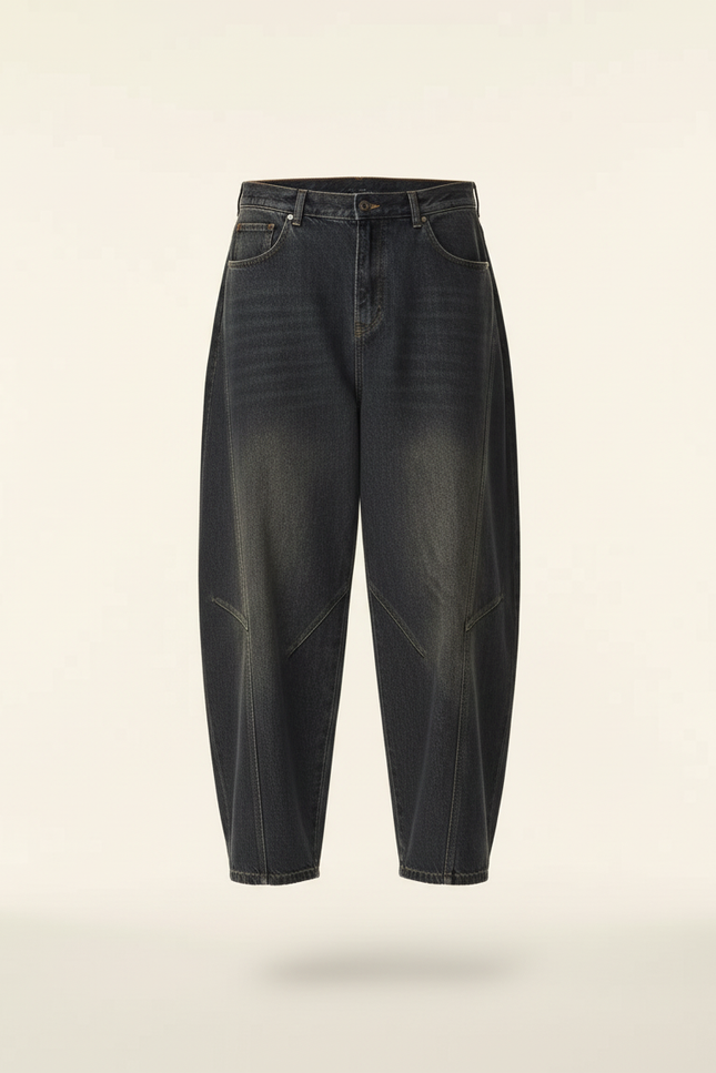Pantalon Baggy Jean Délavé Ample Unisexe Streetwear - Gris - vue 3