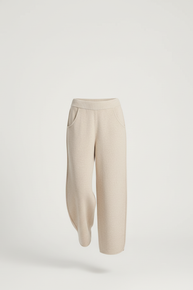 Pantalon Baggy Beige Tricoté Ample Hiver Femme - Maille - vue 3
