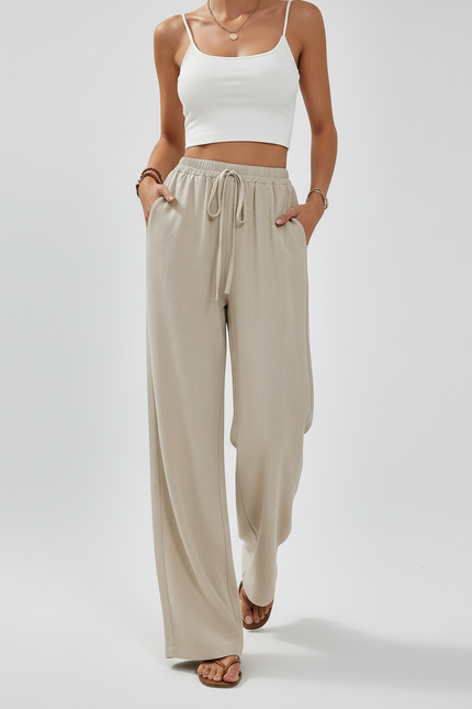 Pantalon Baggy Beige Ample Fluide Cordon Décontracté - Lin - vue 3