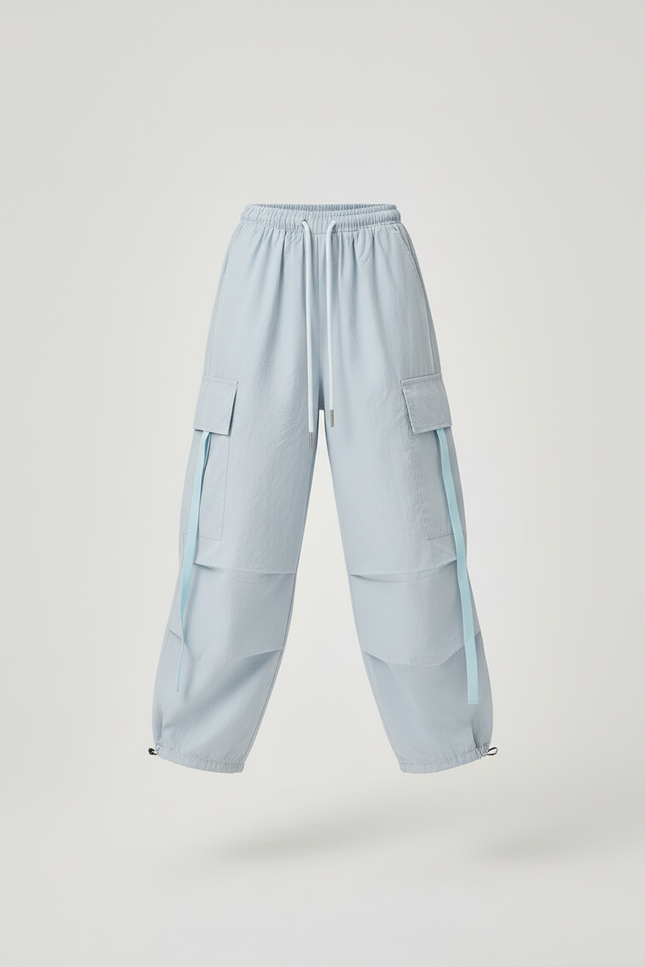 Pantalon Baggy Bleu Ciel Cargo Ample Fille Décontracté - Polyester - vue 3