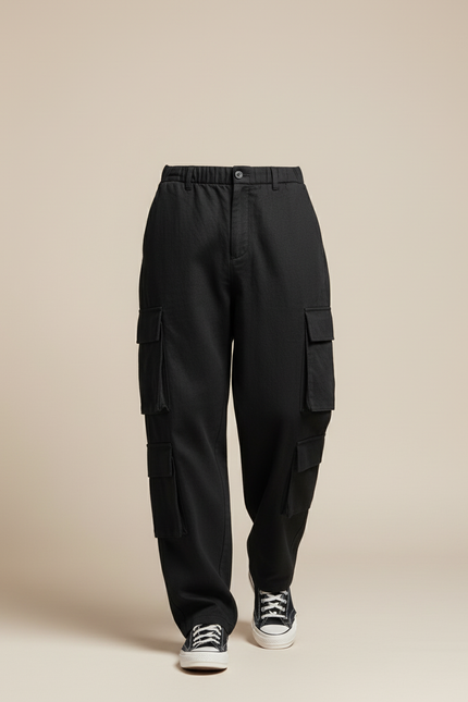 Pantalon Baggy Noir Cargo Ample Coton Homme - vue 3