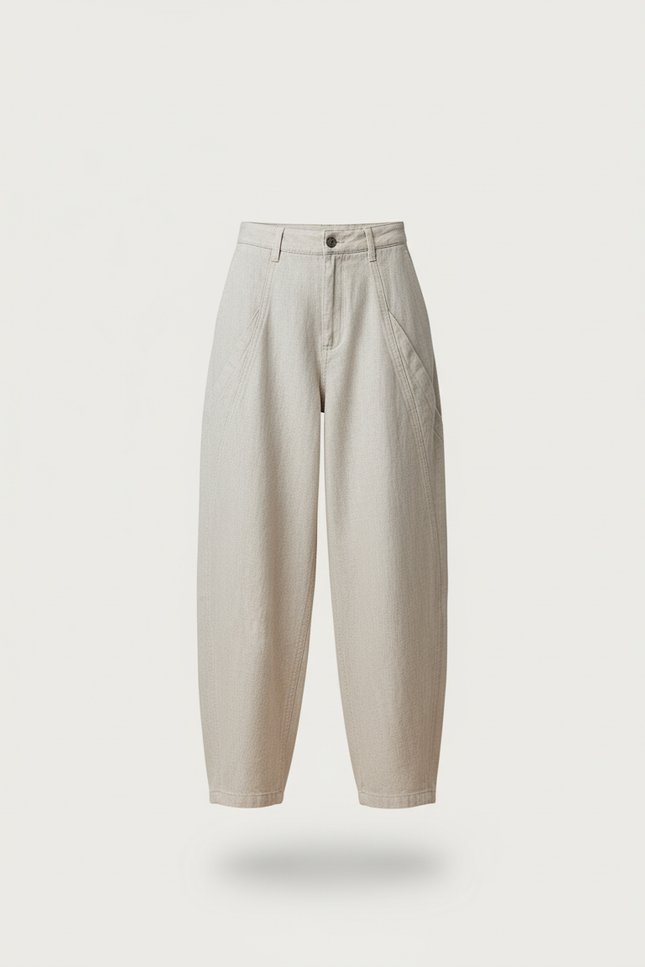 Pantalon Baggy Beige Ample Taille Haute Décontracté Femme - Lin - vue 3
