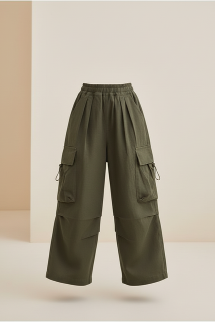 Pantalon Baggy Vert Cargo Ample Décontracté Enfant - Toile - vue 3