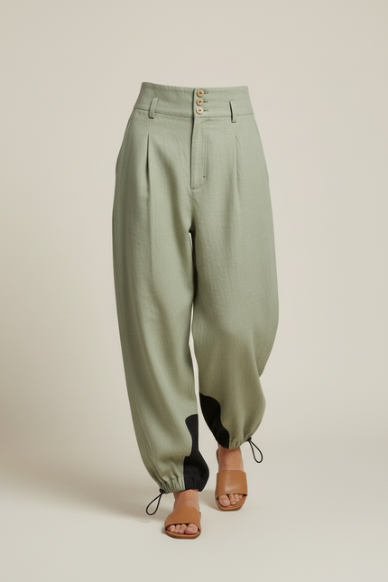 Pantalon Baggy Vert Menthe Fluide Lin Femme - vue 3