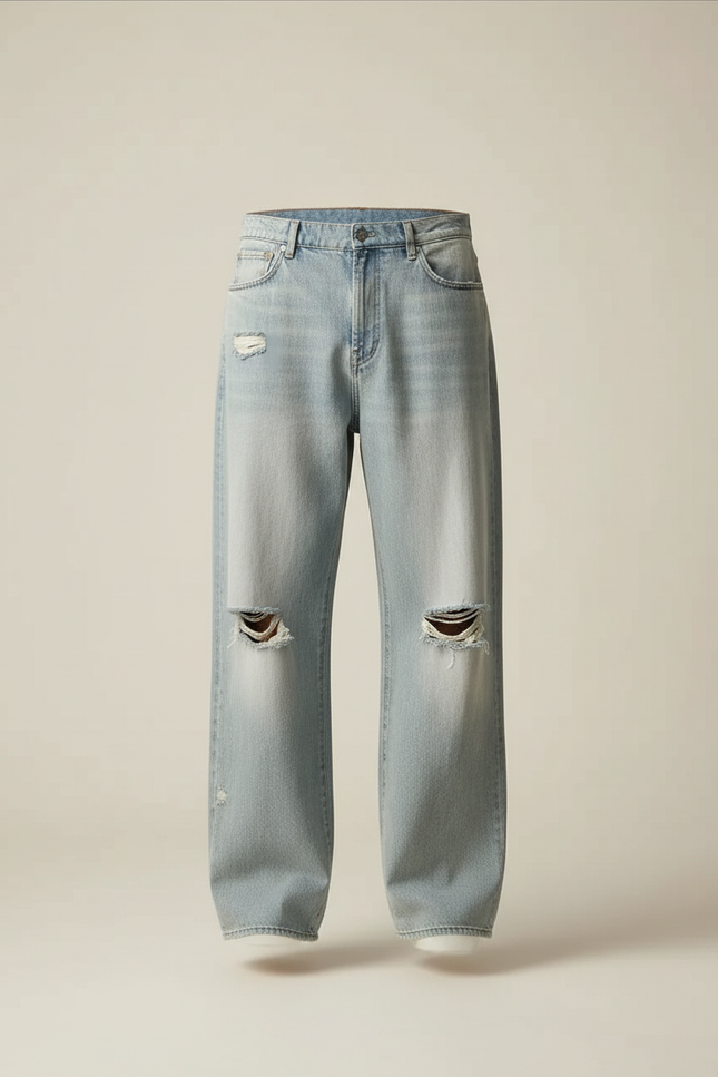 Pantalon Baggy Denim Bleu Clair Ample Déchiré Homme - Jean - vue 3