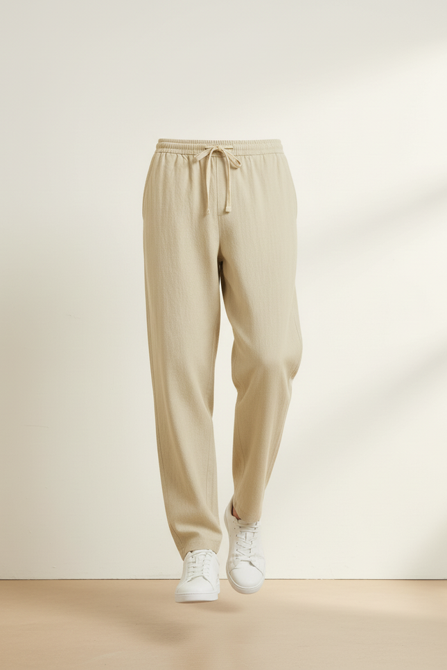 Pantalon Baggy Beige Coton Lin Ample Décontracté Homme - vue 3