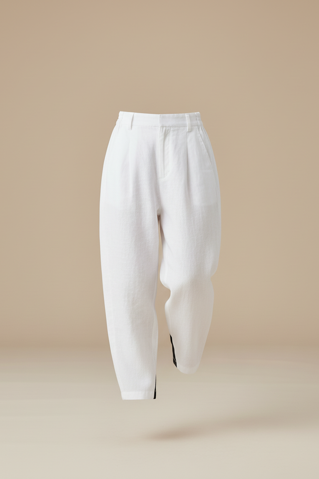 Pantalon Baggy Blanc Lin Ample Plissé Fille Décontracté - vue 3