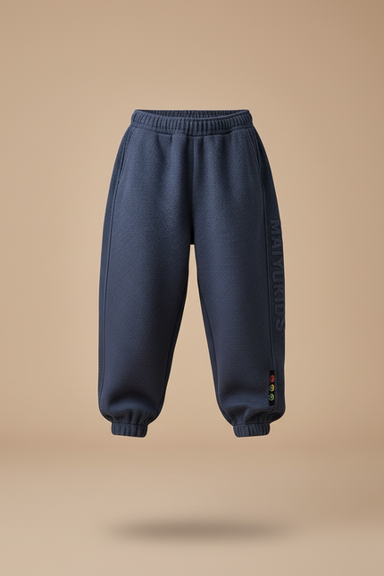Pantalon Baggy Bleu Marine Ample Waffle Décontracté Enfant - Maille - vue 3